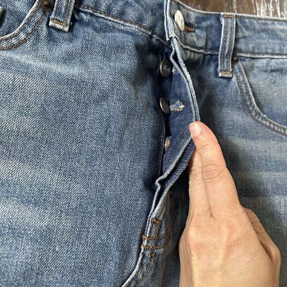 Reformation Retooled Distressed Blue Denim Mini Skirt Salton Wash Size 29 LY397 - Picture 2 of 10
